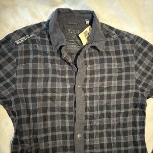 New Men’s Guess Flannel Plaid Button Up Shirt W Pockets M
